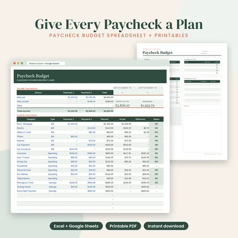 Preview of the Paycheck Budget Planner